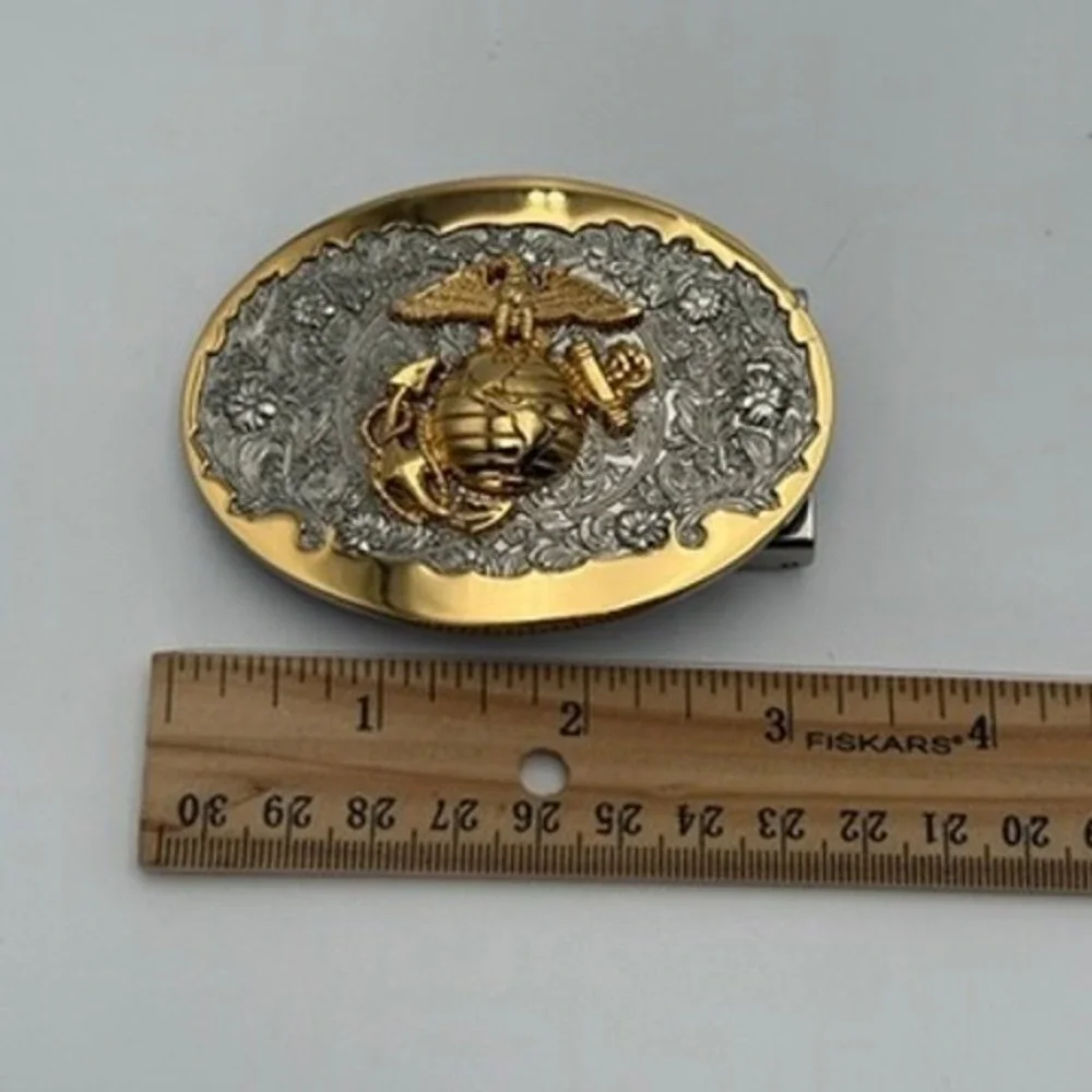 USMC Marine Corps Eagle Globe and Anchor Two Tone Gold Silver Belt Buckle EGA